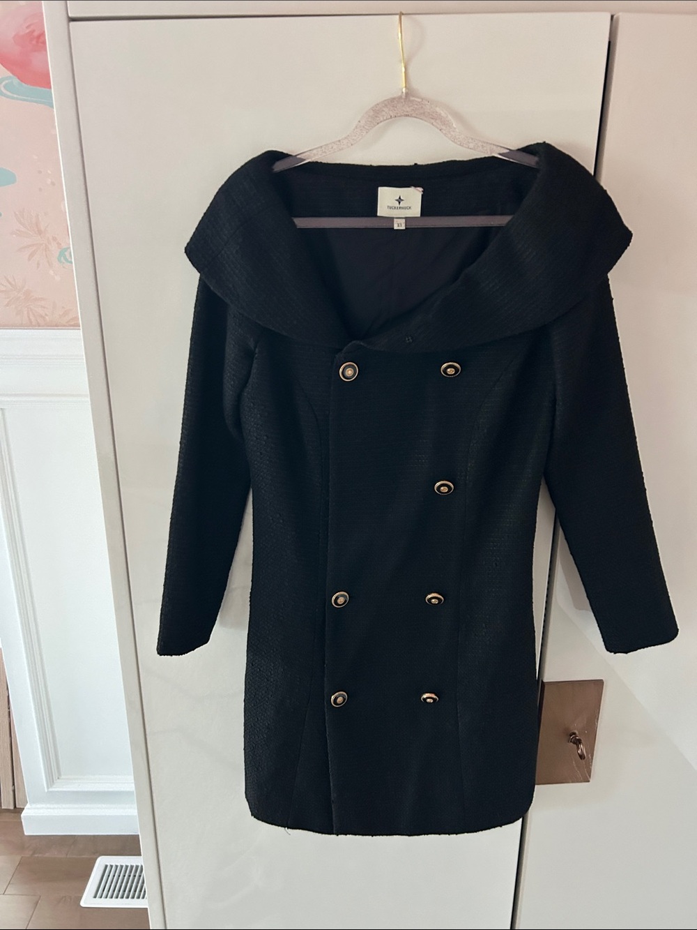 Tuckernuck Black Double-Breasted Mini Dress Coat with Gold Buttons
